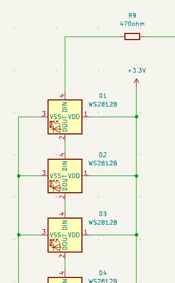 KiCad schematic showing LEDs