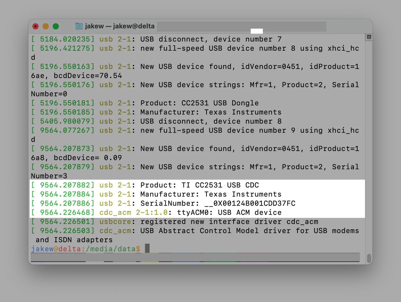 dmesg output