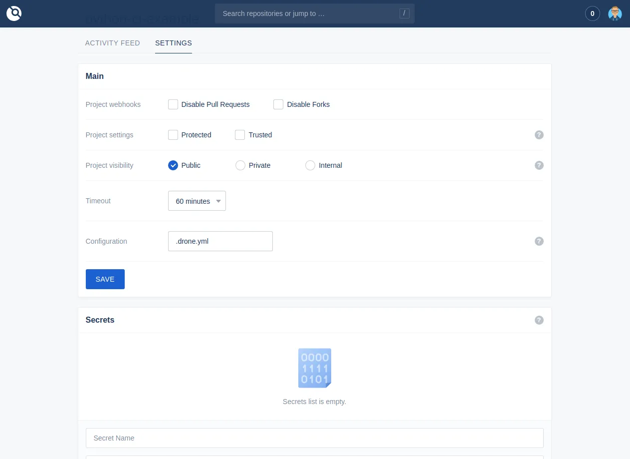 Repository Configuration on Drone