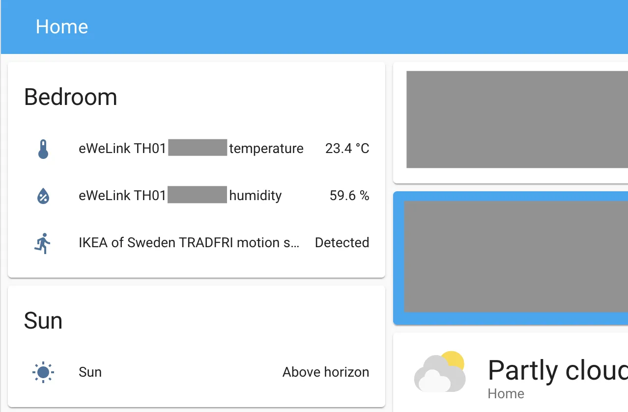 The three sensors being shown in the Home Assistant Overview