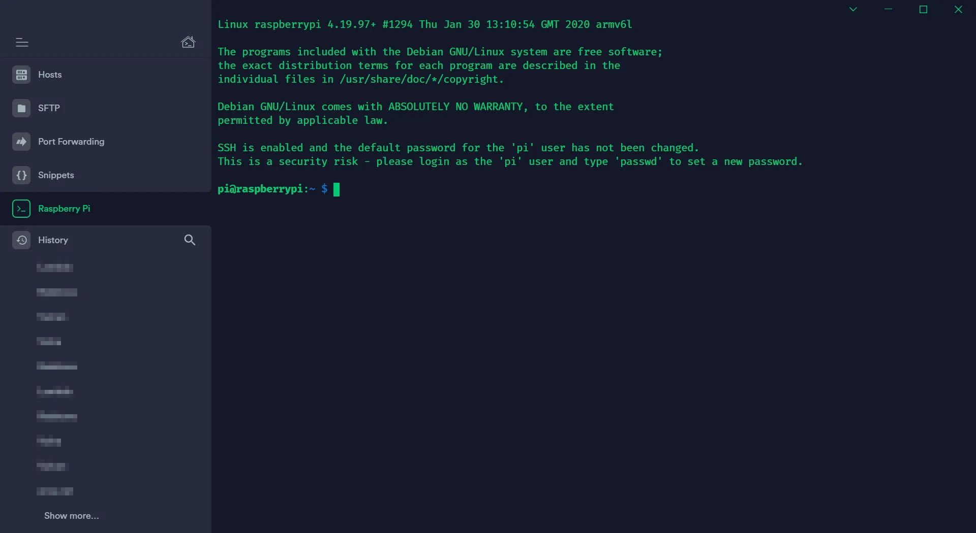Terminal over SSH in Termius