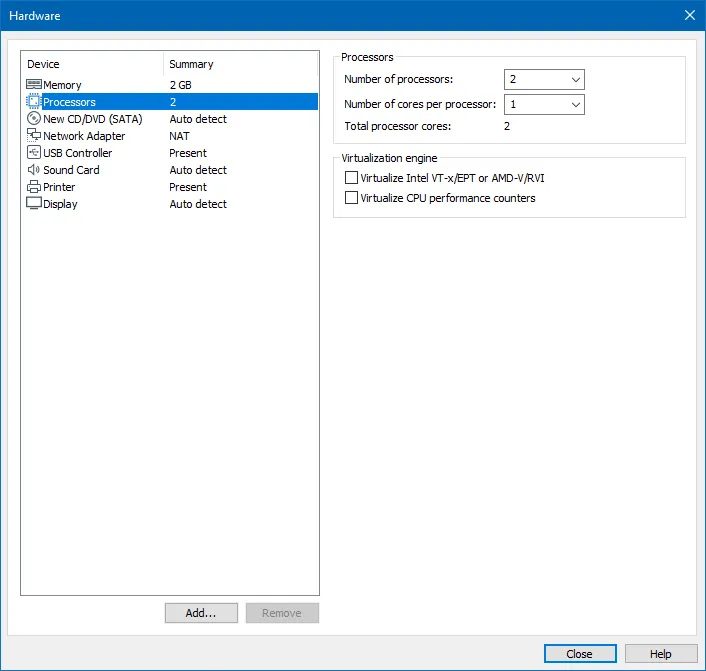 VMware Virtual Machine Hardware Configuration