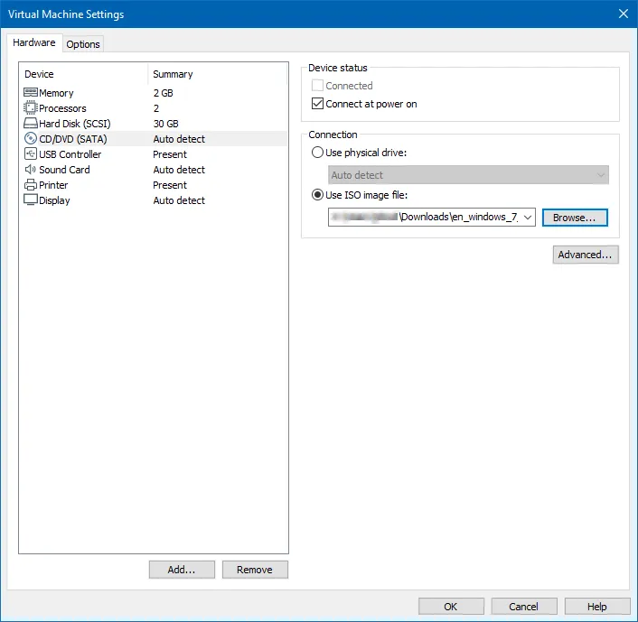 VMware Virtual Machine Hardware Configuration