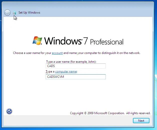 Virtual Machine installing Windows 7