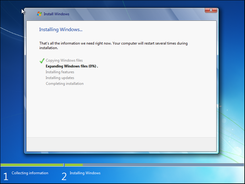 Virtual Machine installing Windows 7